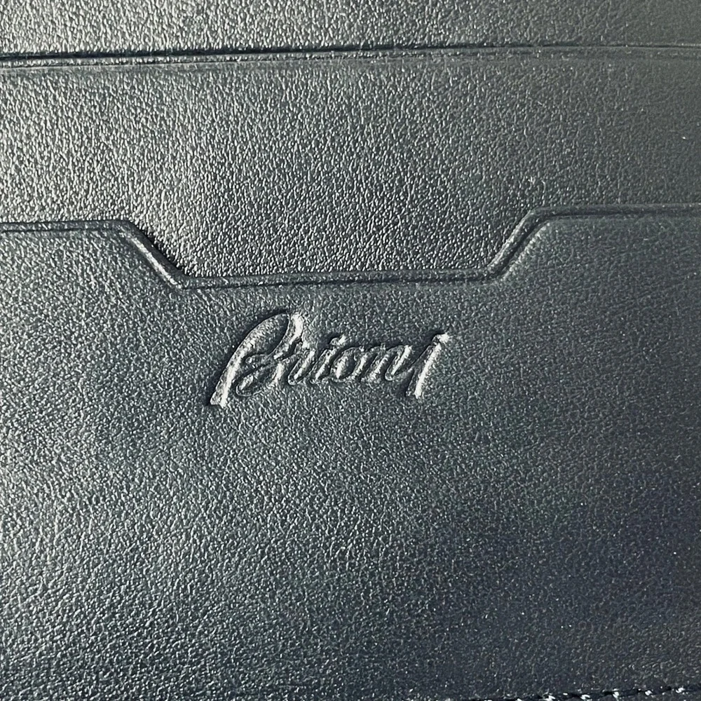 Brioni Blue‎ Saffiano Leather Double Zip Wallet Wristlet Italy Luxury Organizer